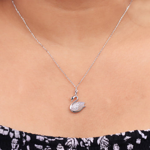 Silver Duck Shape Diamonds Pendant With Chain