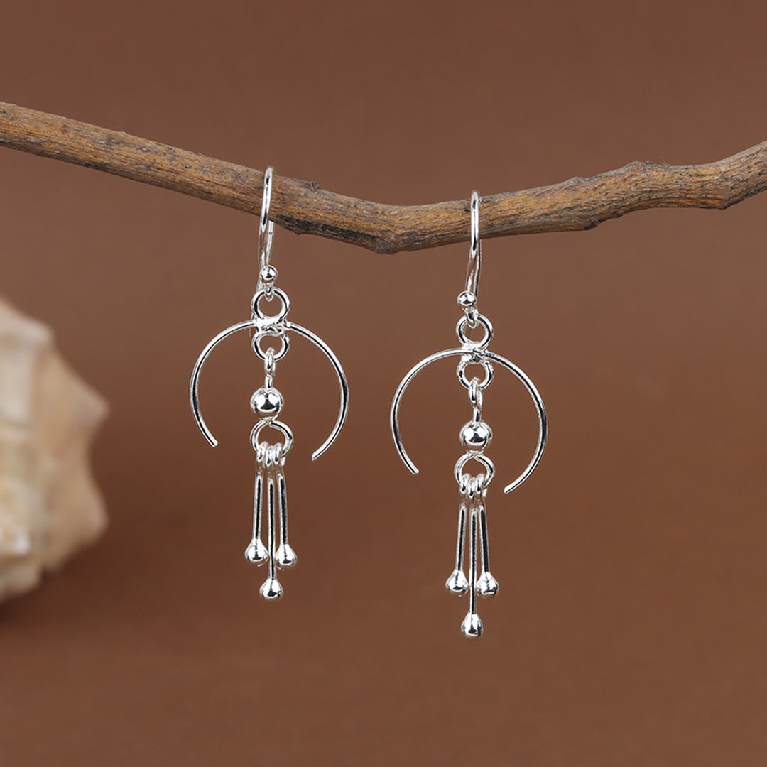 925 Sterling Silver Arc Tassel Drop Earrings