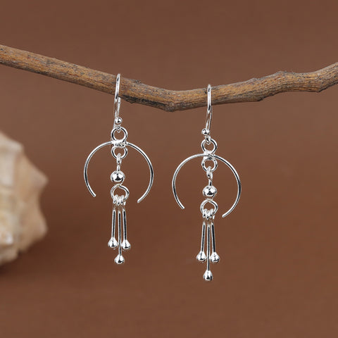 925 Sterling Silver Arc Tassel Drop Earrings