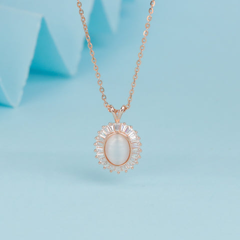 925 Sterling Silver Rose Gold Plated Daily Ware Moonstone Pendant Necklace