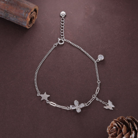 Butterfly & Star 92.5 Sterling Silver Charm Bracelet For Women