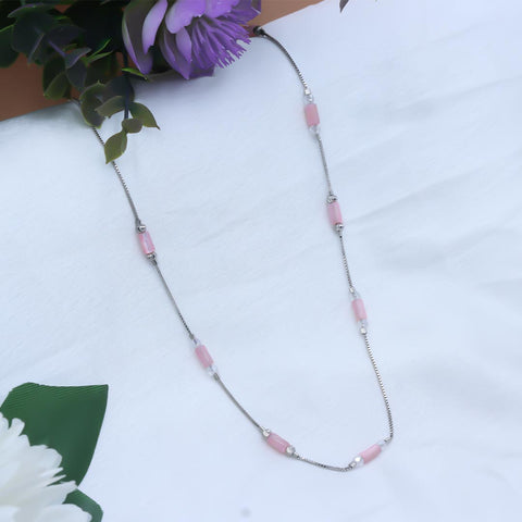 Pink mother of pearl beads silver chain