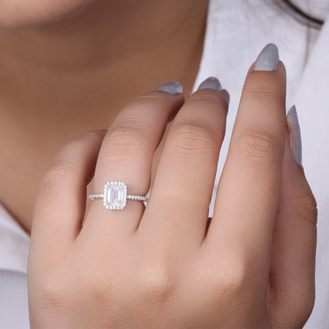 Silver Emerald Cut  Solitaire Ring