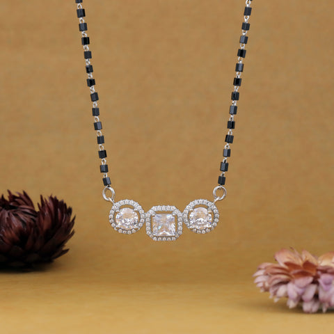 Solitaire Silver Mangalsutra with Black Beads