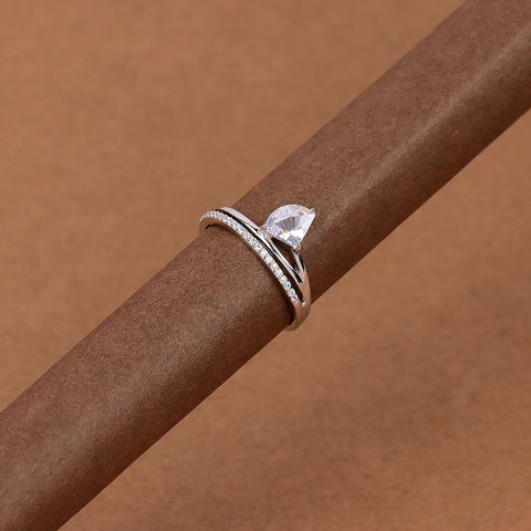 Silver Single Pear And Pave Wrap s Adjustable Ring