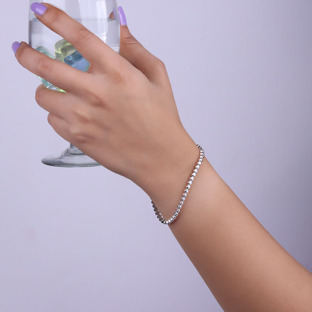 Bezel Set Diamond Tennis Bracelet In Silver