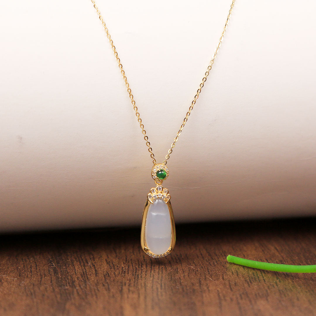 Gold Plated Oval Drop Transparent Design  Pendant With Chain