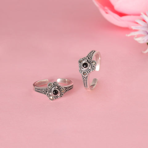 925 Sterling Silver Marcasite Floral Toe Ring