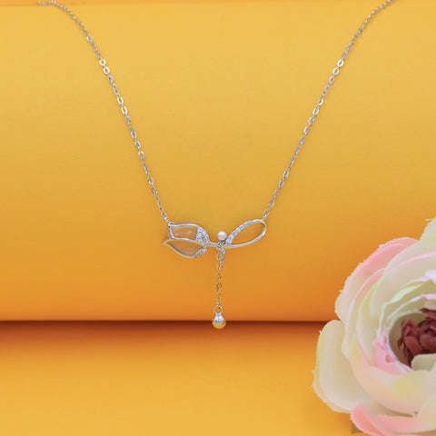 Silver Rose Pendant With Chain