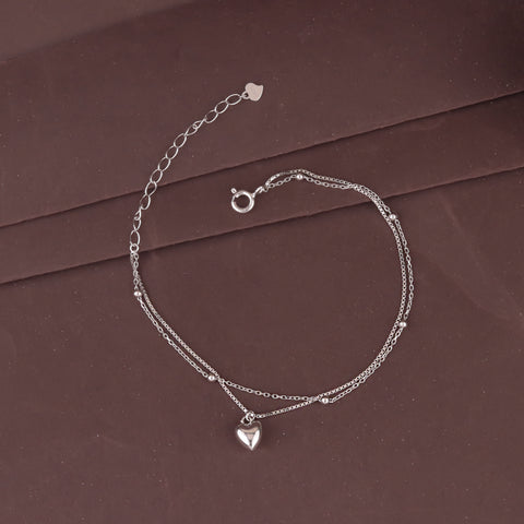 925 Stunning Double Chain Heart Charm Bracelet For Girl