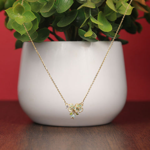 Gold Plated Sky Blue Dual Flower Pendant With Chain