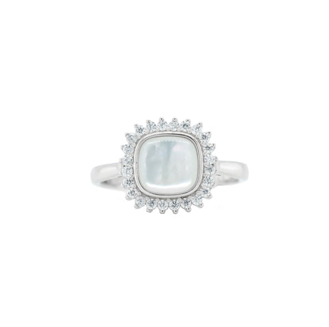 925 Sterling Silver Mother of Pearl Diamond Ring for Women