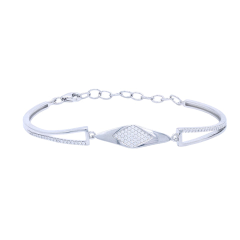 Silver rhombus shape cuff diamond adjustable bracelet