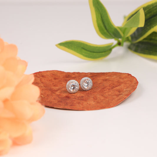 925 Sterling silver halo round diamond stud earrings
