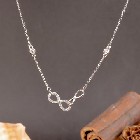 925 Sterling Silver Infinity Diamond Necklace & Earrings Set