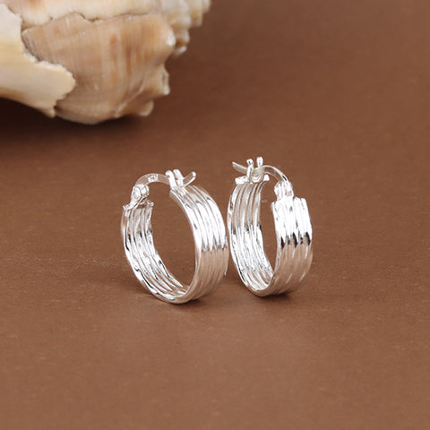 925 Silver Textured Ribbed Hoop Earrings for Women