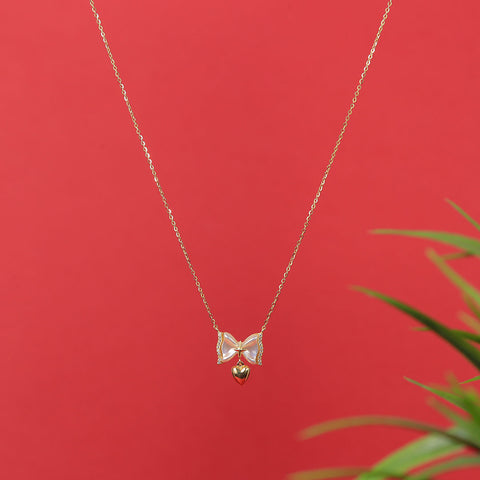 Gold Plated Butterfly Hanging Heart Pendant With Chain