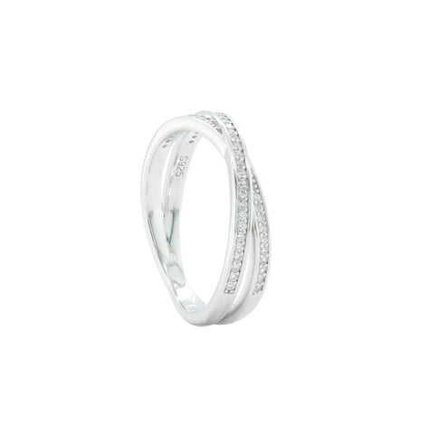 925 Sterling Silver Criss-Cross Diamond Band Ring for Women
