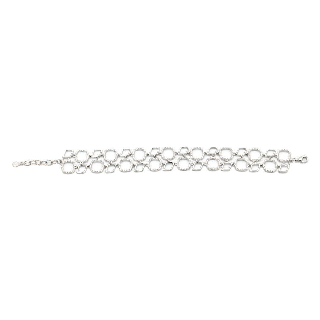 Sterling silver rhombus square diamonds studded link bracelet for women