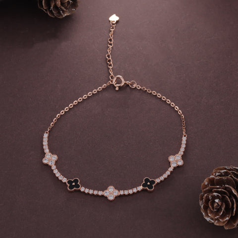 Rose Gold Clover Charm Diamond Bracelet for Women