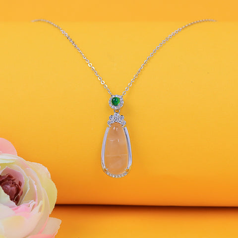 Silver Transparent Design Pear Shape Pendant With Chain