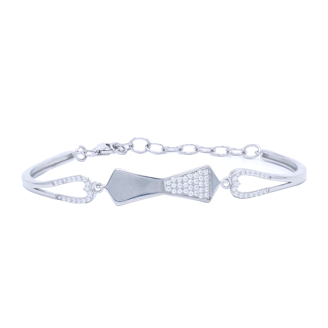 925 Silver diamond bow kada adjustable bracelet