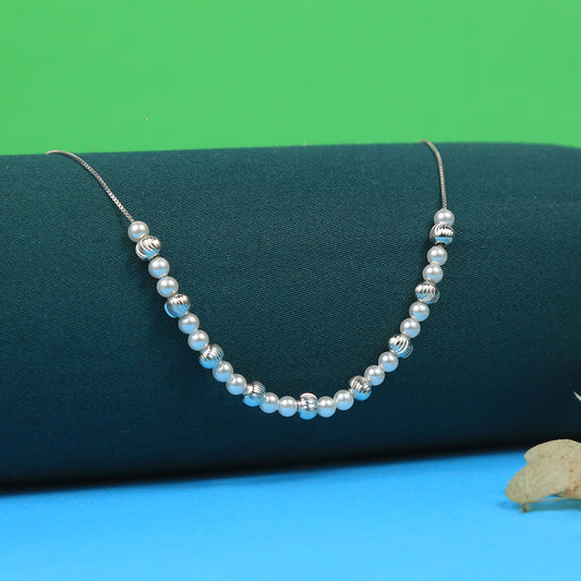 Silver Pearl With Vertical Beads Necklace