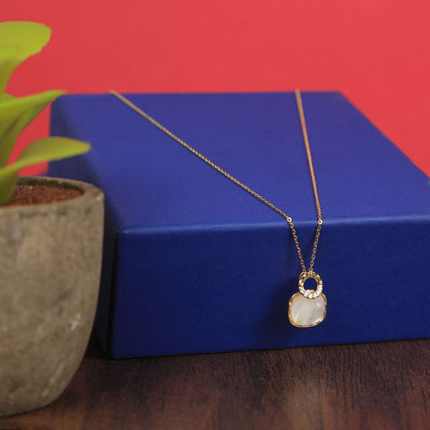 Gold Plated White Gem Stone Circle Pendant With Chain