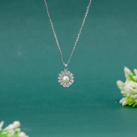 925 Sterling Silver Daily Ware Floral Pearl Pendant Necklace for Women