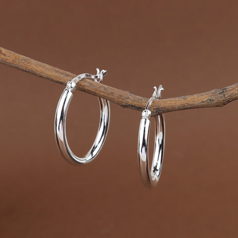 925 Sterling Silver Classic Round Hoop Earrings for Women