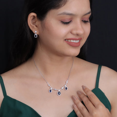 925 silver Royal Sapphire Necklace & Earrings Set