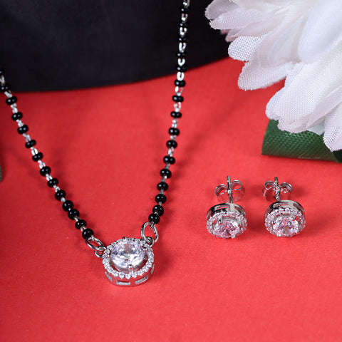 Silver Drizzle Drop Mangalsutra & Earrings Set