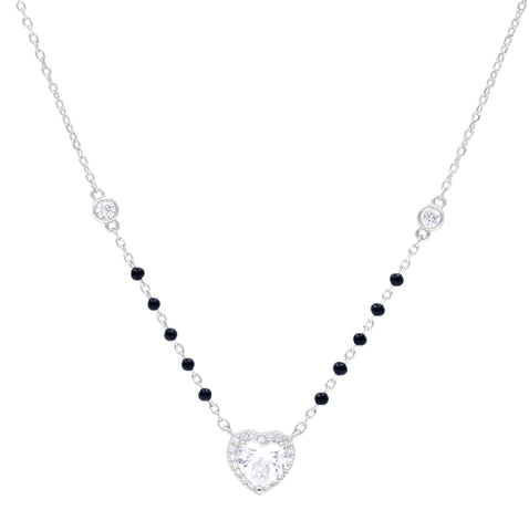 Silver Heart-Shaped Solitaire Mangalsutra for Women