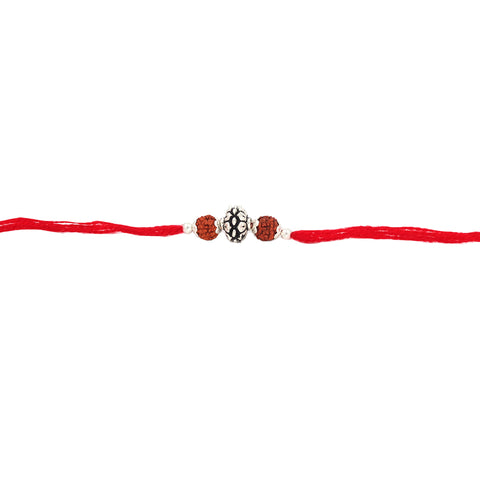 Silver Rudraksha With Flower Silver Rakhi