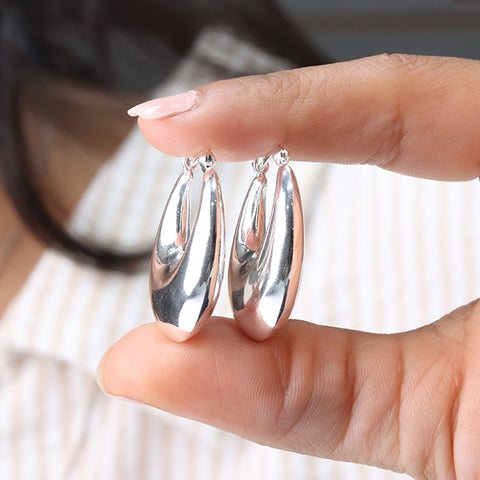 925 Silver Bold Oval Hoop Earrings for Women