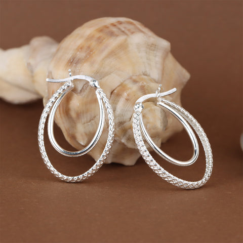925 Sterling Silver Double Hoop Earrings for Women