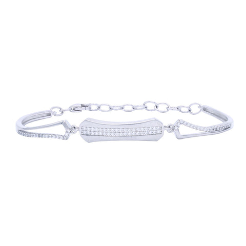 Silver Zircon Baguette Cuff Adjustable Bracelet
