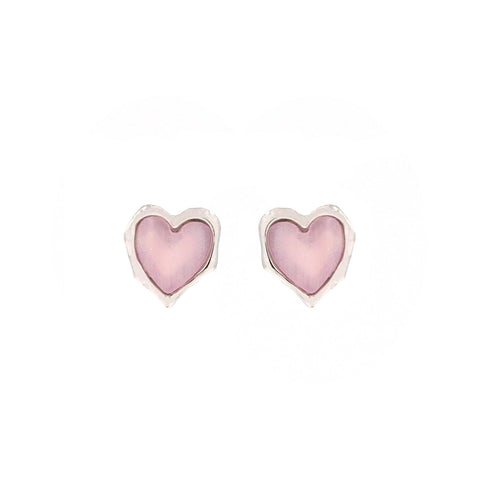 Pink Mother Of Pearl Heart Stud Earrings