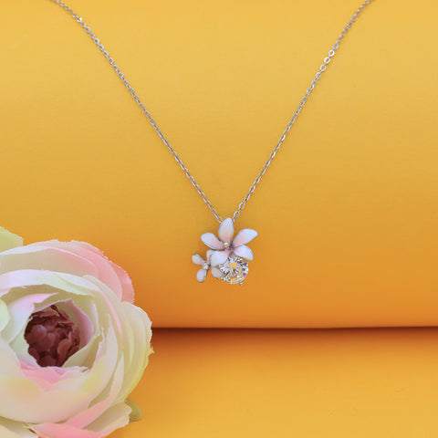 Sterling Silver White Cherry With Cz Pendant With Chain