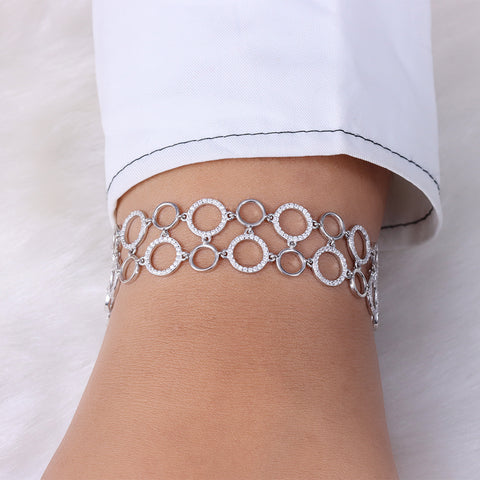 Sterling silver round with round diamonds studded link bracelet for women