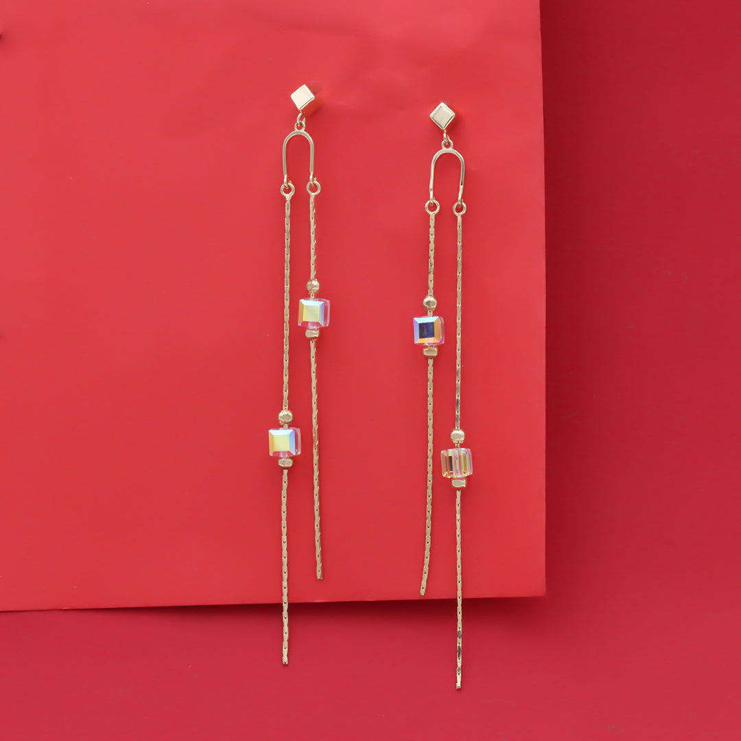 Gold Plated Hanging Color Change Cube Earrings