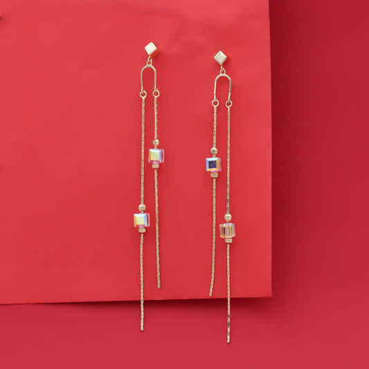 Gold plated hanging color change cube earrings