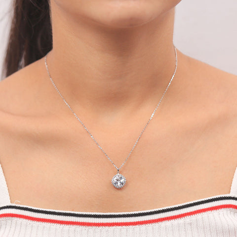 Silver Rhombus Shape Pendant With Chain