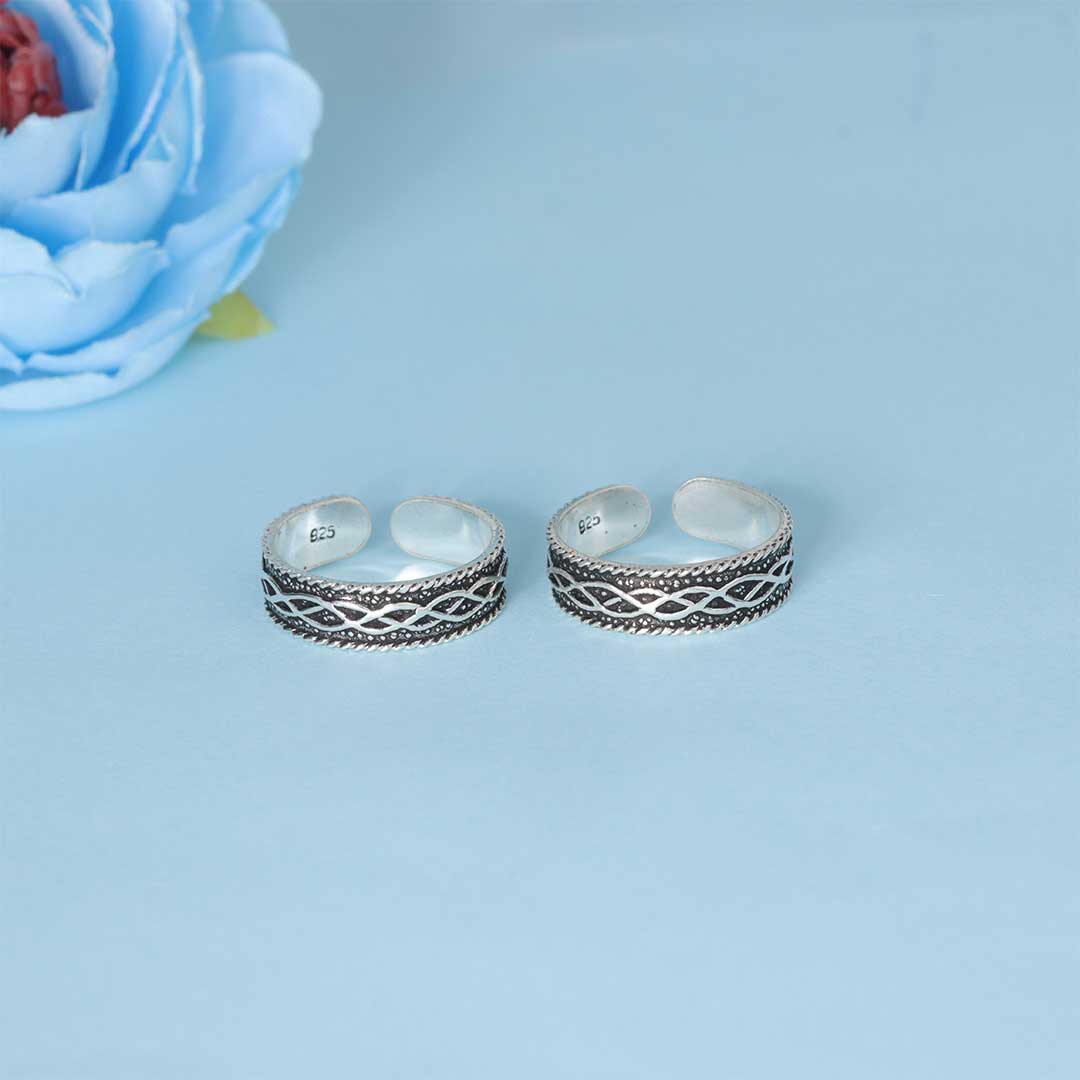 925 Sterling Silver Braided Pattern Toe Ring – Adjustable Oxidized Silver Jewelry