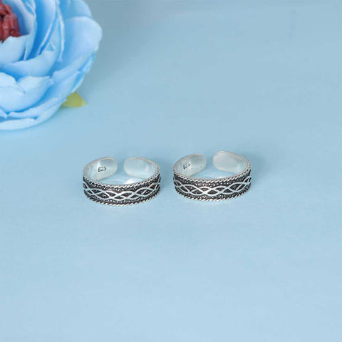 925 Sterling Silver Braided Pattern Toe Ring – Adjustable Oxidized Silver Jewelry