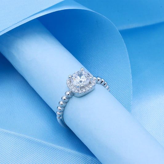 Silver Bubble Halo Engagement Diamond Ring