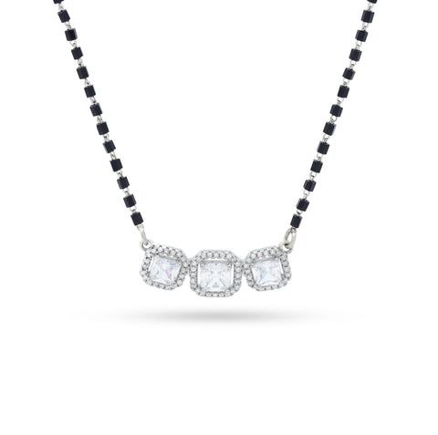 92.5 Silver Triple Cushion Solitaire Mangalsutra For Women