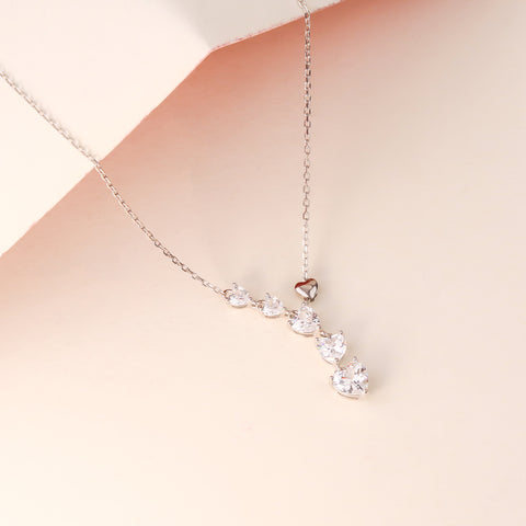 925 Sterling Silver Heart Drop Pendant Chain with Crystal Stones