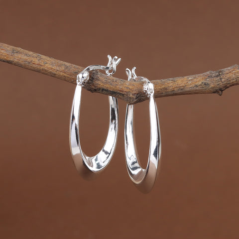 925 Sterling Silver U-Shaped Hoop Earrings for Women