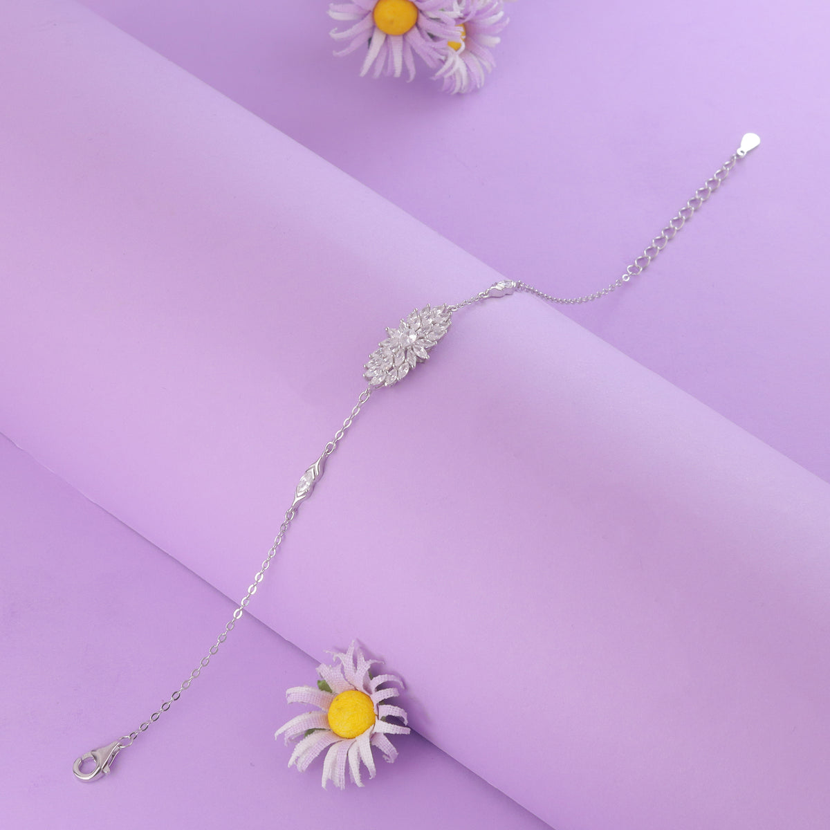 925 Sterling Silver Leaf Cluster CZ Bracelet for Women